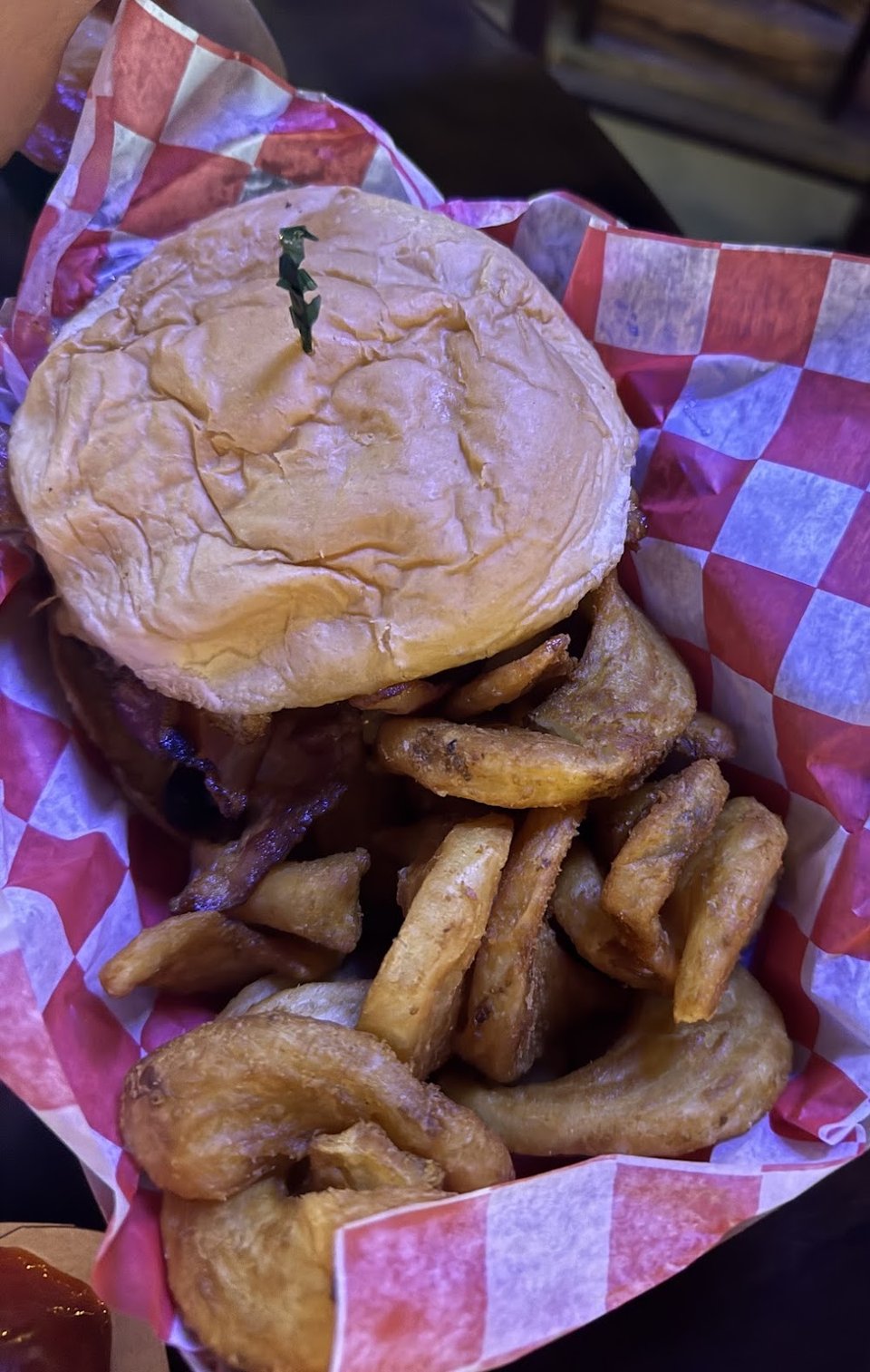 Bacon Cheeseburger and Curly Fries
